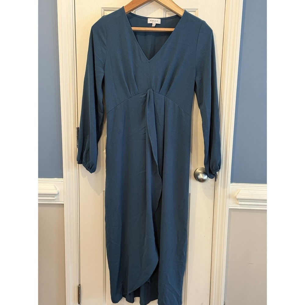 Gilli‎ Blue Midi Dress Size large Ruffle Romantic Party Church Modest Office